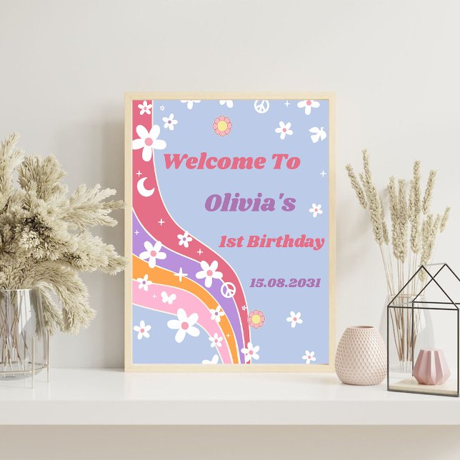 Póster Groovy Rainbow Birday Party, signo de bienvenida (Subido por el creador)