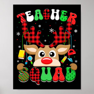 Póster Groovy Reindeer Teachers Squad Navidades navideños