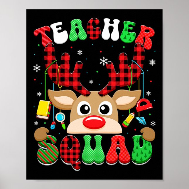 Póster Groovy Reindeer Teachers Squad Navidades navideños (Frente)