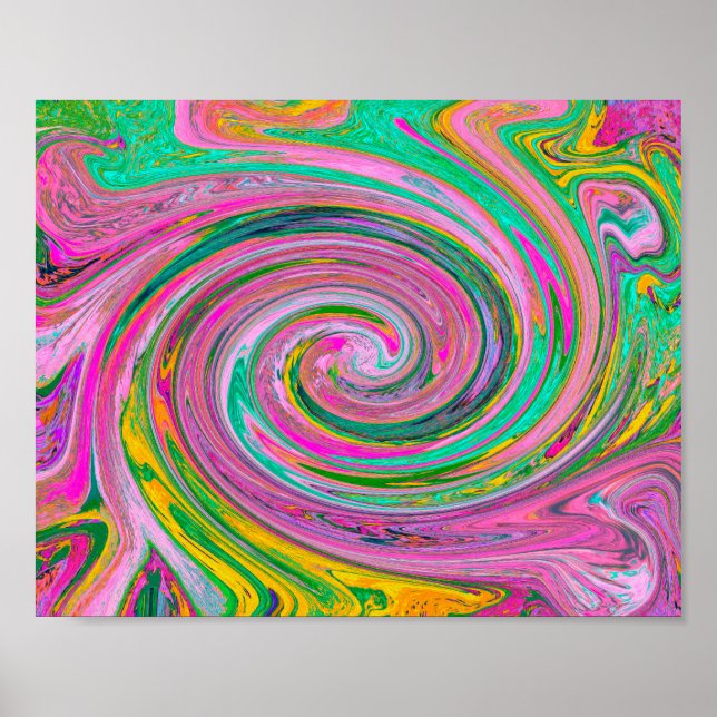 Póster Groovy Resumen de Swirl Retro Rosa y Mint Green (Frente)