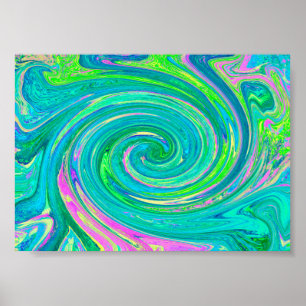 Póster Groovy Resumen Retro Aquamarine Swirl