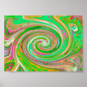 Póster Groovy Resumen Retro Green y Hot Pink Swirl