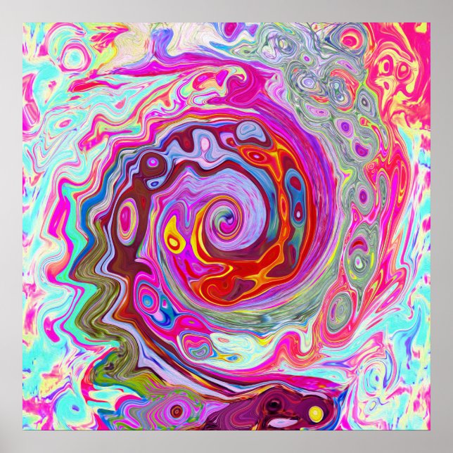 Póster Groovy Resumen Retro Pink caliente y Blue Swirl (Frente)