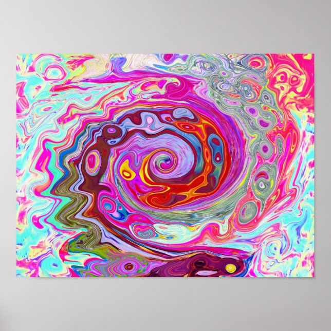 Póster Groovy Resumen Retro Pink caliente y Blue Swirl (Frente)