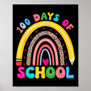 Póster Groovy Retro100 días de escolaridad arcoiris 100 d