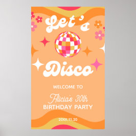 Póster Groovy Retro 70's Discoteca cualquier cumpleaños d