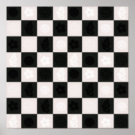 Póster Groovy Retro Checker Pattern