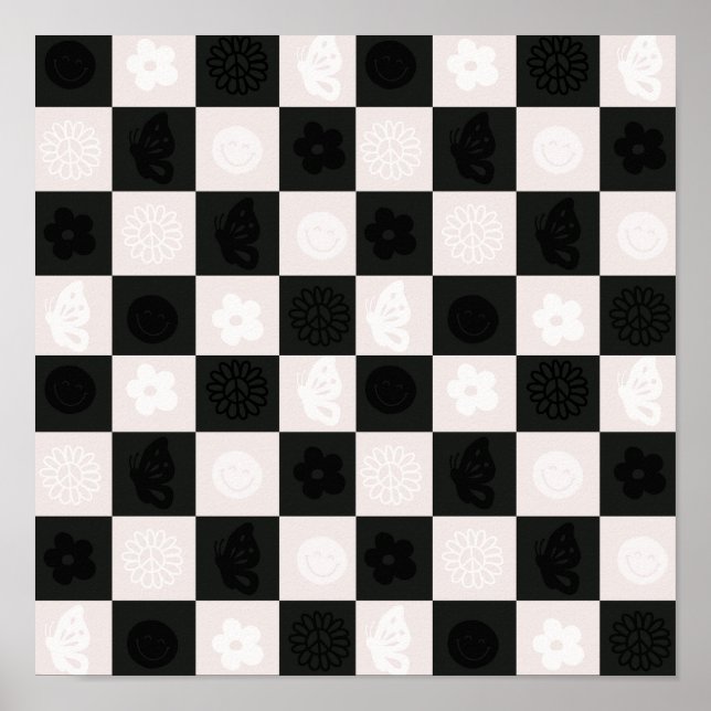 Póster Groovy Retro Checker Pattern (Frente)