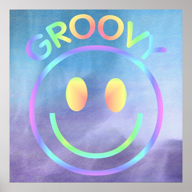 Póster Groovy | Retro Face Púrpura Pasteles (Frente)