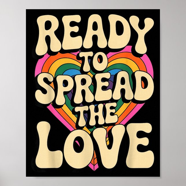 Póster Groovy Retro Rainbow Heart Sitive Valentine Messag (Frente)