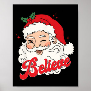 Póster Groovy Retro Santa Claus cree que Navidades mujere