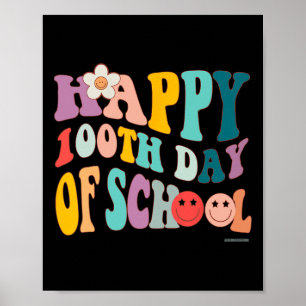 Póster Groovy retro vintage 100 días de escuela para la e