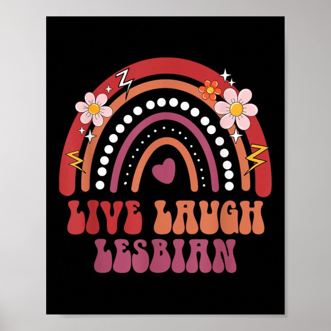 Póster Groovy Retro Vive Ríe Orgullo Lesbiana Orgullo Lgb (Frente)