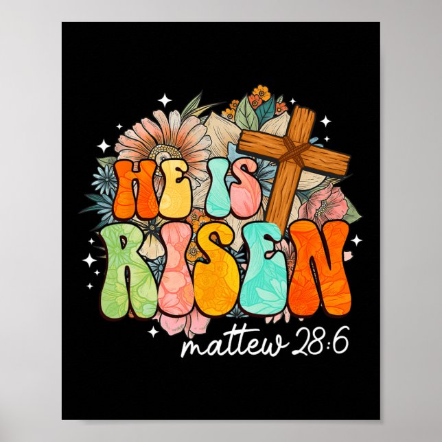 Póster Groovy Se Levanta Cruz Jesús Religioso Pascua Ch (Frente)