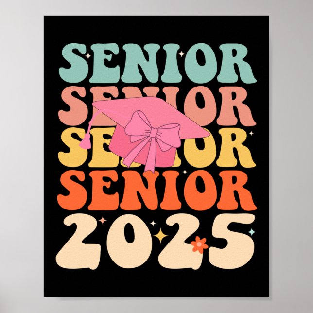 Póster Groovy Senior 2025 Coquette Bow Cl De Graduado 202 (Frente)