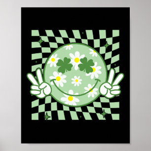 Póster Groovy Shamrock sonrisa cara a cara de hombres del