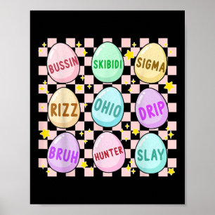 Póster Groovy Skibidi Pascua Huevo Gracioso Rizz Meme Pas
