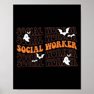Póster Groovy Social Worker Ghost Halloween School Social