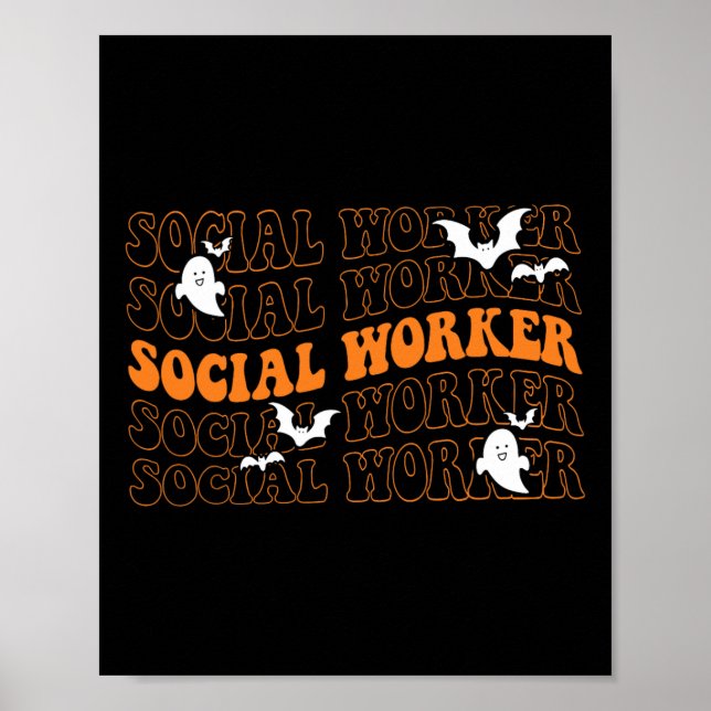 Póster Groovy Social Worker Ghost Halloween School Social (Frente)