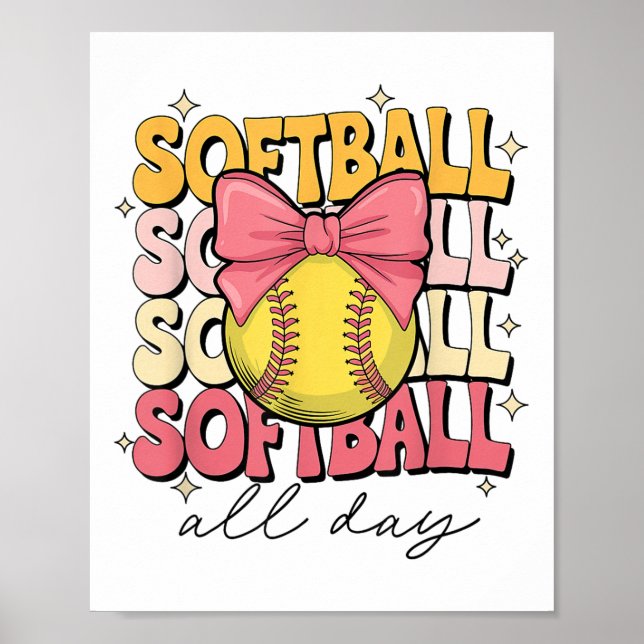 Póster Groovy Softball Coquette Bow Softball Lover Softba (Frente)