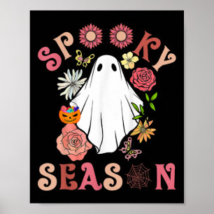 Póster Groovy Spooky Season Cute Ghost Pumpkin Ha