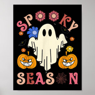 Póster Groovy Spooky Season Cute Ghost Pumpkin Ha