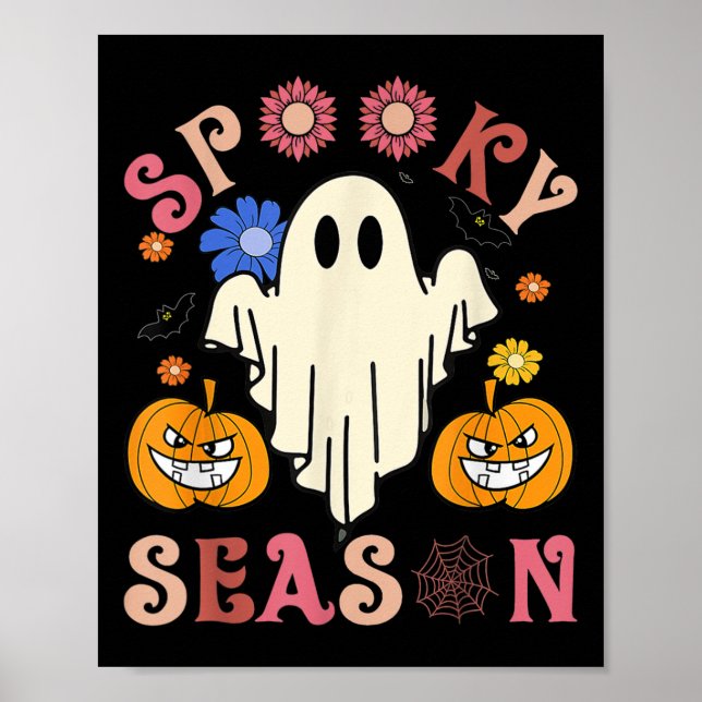 Póster Groovy Spooky Season Cute Ghost Pumpkin Ha (Frente)