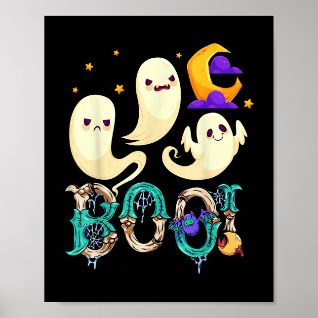 Póster Groovy Spooky Season Cute Ghost Pumpkin Ha (Frente)