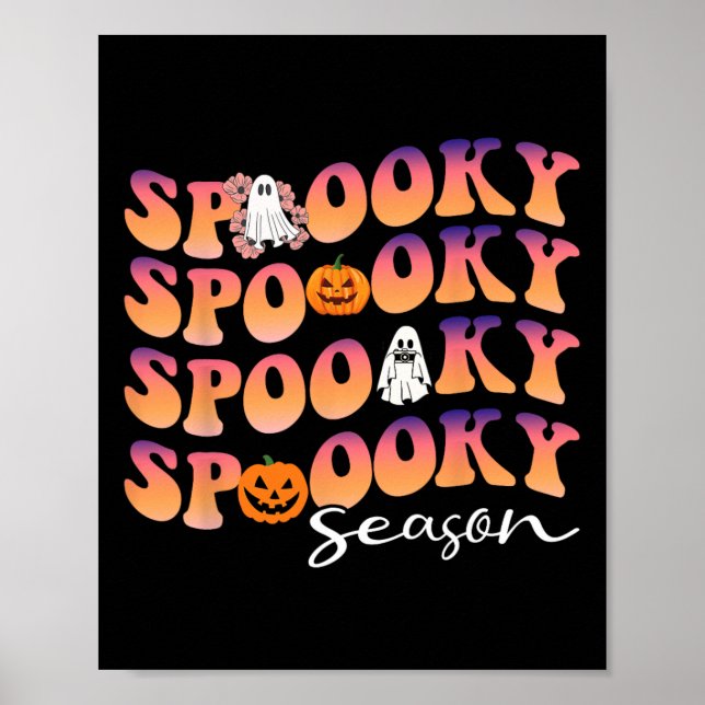 Póster Groovy Spooky Season lindo Pumpkin Halloween (Frente)