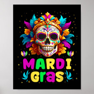 Póster Groovy Sugar Skull Jester Costume Mardi Gras Hombr