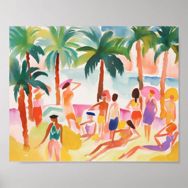 Póster Groovy Summer Beach Vibes en acuarela (Frente)