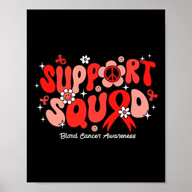 Póster Groovy Support Squad Cinta Roja Conciencia de Cánc (Frente)