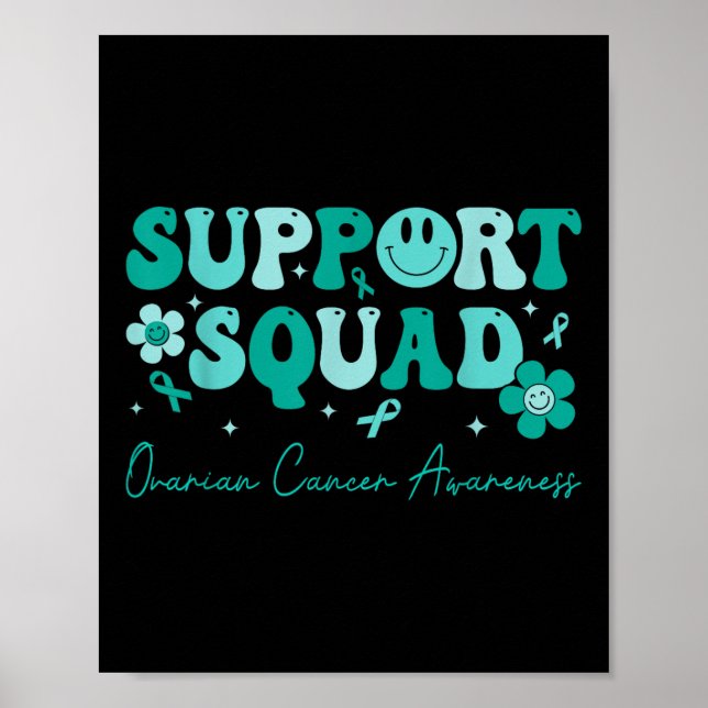 Póster Groovy Support Squad Cinta Verde azulada Cáncer ov (Frente)
