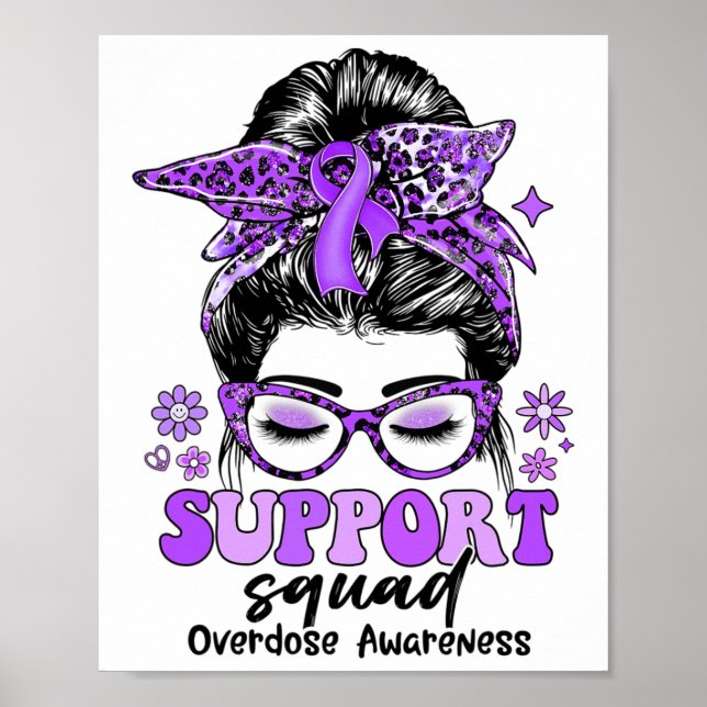 Póster Groovy Support Squad Messy Bun Women Overdose Awar (Frente)