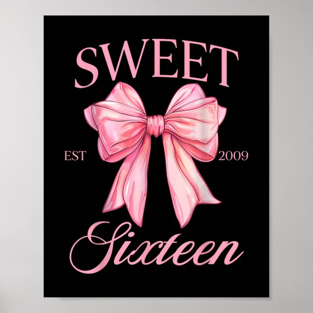 Póster Groovy Sweet 16th Birthday Chica Coquette Bow 16 Y (Frente)
