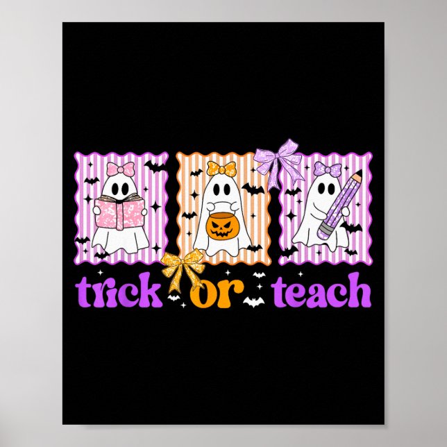 Póster Groovy Teacher Halloween Trick Or Teach Ghost Men  (Frente)