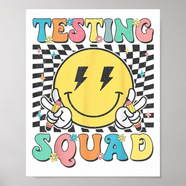 Póster Groovy Test Day Testing Squad Motivation Teacher S (Frente)