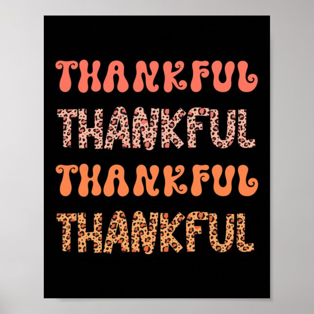 Póster Groovy Thankful Fall Otoño Leopard Retro Thanksgi (Frente)
