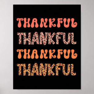 Póster Groovy Thankful Fall Otoño Leopard Retro Thanksgi