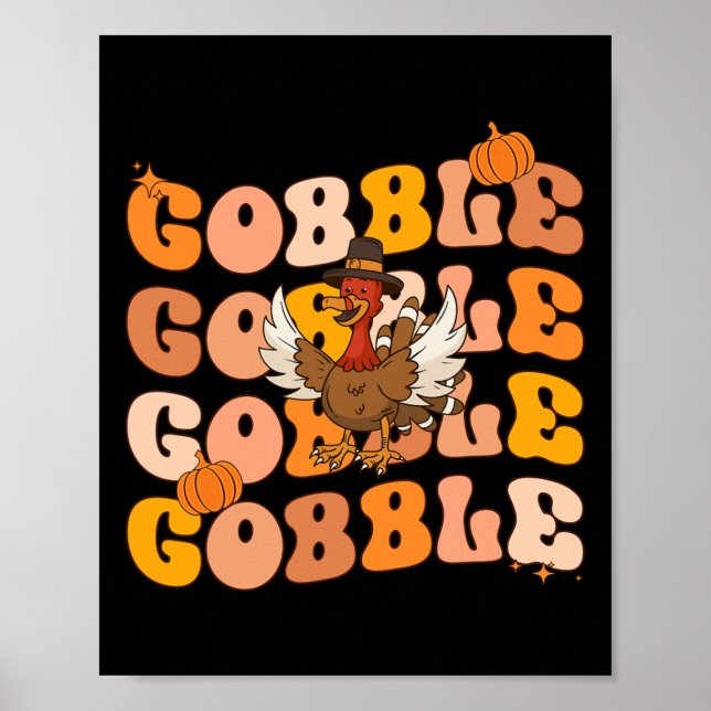 Póster Groovy Thanksending Gobble Fall Tee Gráfico Para W (Frente)