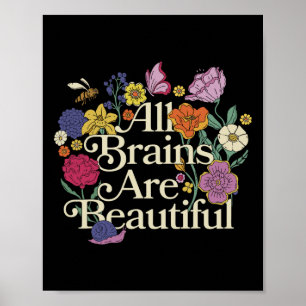 Póster Groovy Todos Los Cerebros Son Hermosos Floral Conc