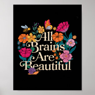 Póster Groovy Todos Los Cerebros Son Hermosos Floral Conc