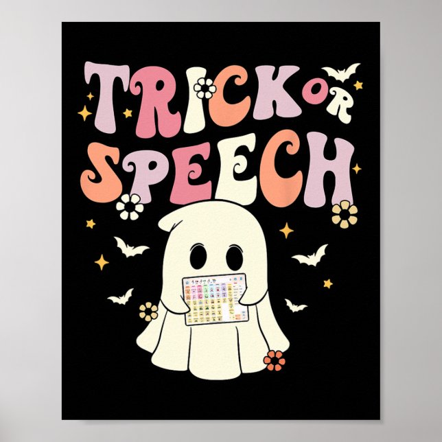 Póster Groovy Trick O Speech Slp Aac Ghost Halloween Cos (Frente)