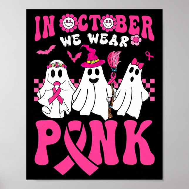 Póster Groovy Usa Cáncer De Mama Rosado Guerrero Fantasma (Frente)