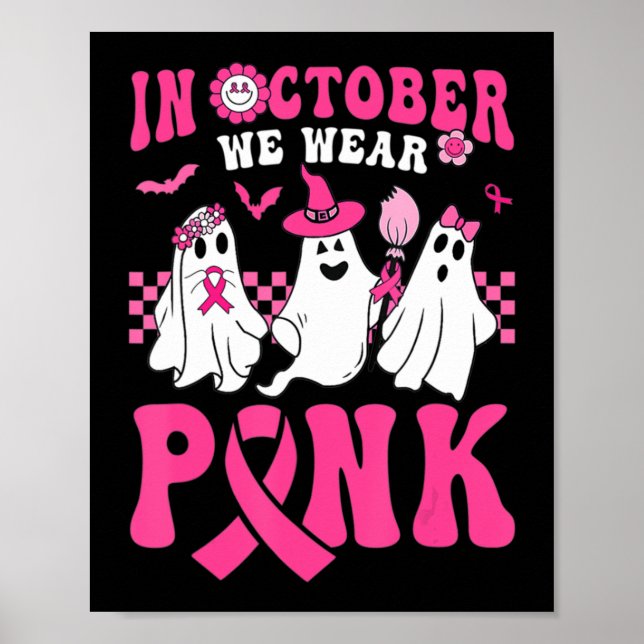 Póster Groovy Usa Cáncer De Mama Rosado Guerrero Fantasma (Frente)