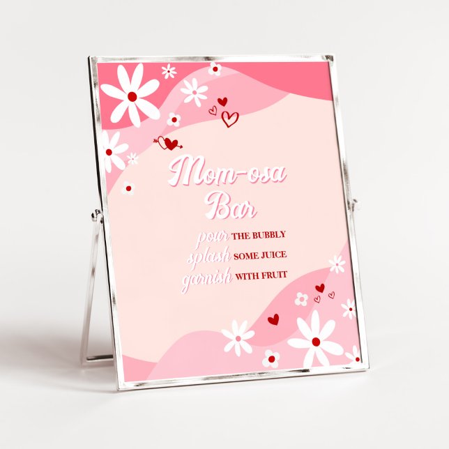 Póster Groovy Valentine Baby Shower Mom Osa Bar (Retro Sweetheart Baby Shower Mom Osa Bar Sign)