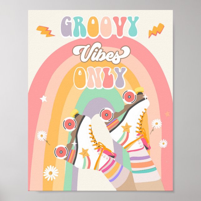 Póster Groovy Vibes Only Roller Skate Retro (Frente)