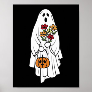 Póster Groovy Vintage Fantasma Floral Cute Halloween Fant
