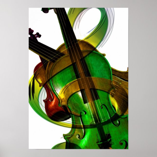 Póster Groovy, violín verde (Frente)