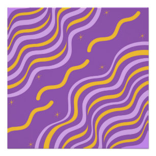 Póster Groovy Wavy Stripe Purple Yellow Resumen Spring
